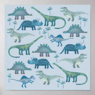 Dinosaurs Blue Poster
