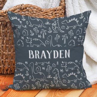 Dinosaurs Boy Name Dino Cute Jungle Dark Blue Kussen
