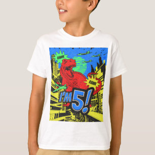 Dinosaurs Comic Book Ik ben 5 Verjaardag Jongen T-shirt