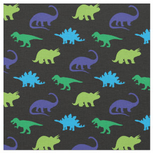 Dinosaurs Cute Silhouettes Blue en Green Kinder Stof