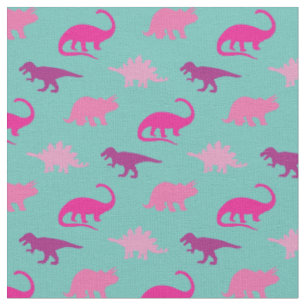 Dinosaurs Cute Silhouettes Pink Girls Kinder Stof