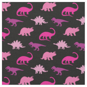 Dinosaurs Cute Silhouettes Pink Girls Kinder Stof