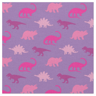 Dinosaurs Cute Silhouettes Pink Girls Kinder Stof