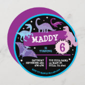 DINOSAURS DINO NEON Invitation de fête d'anniversa (Devant / Derrière)