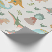 Dinosaurs Kids Hand Drawn Boho Dinosaur Pattern Cadeaupapier (Hoek)