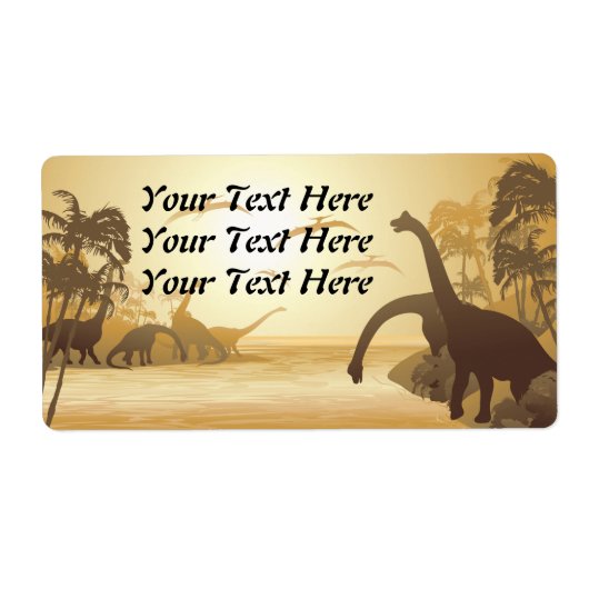 Dinosaurs on Tropical Jurassic Landscape Etiket (Voorkant)