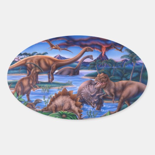Dinosaurs Ovale Sticker (Voorkant)
