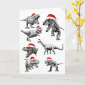 DINOSAURS PORTANT SANTA HATS CARTE DE NOËL (Fleur jaune)