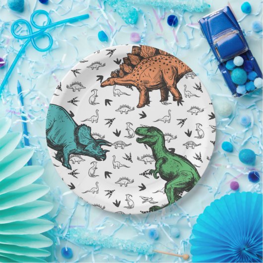 Dinosaurs Stomp Chomp Roar Birthday Party Pattern Papieren Bordje (Feest)