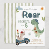 Dinosaurs Stomp Chomp Roar Boy Birthday Invitation (Devant / Derrière)