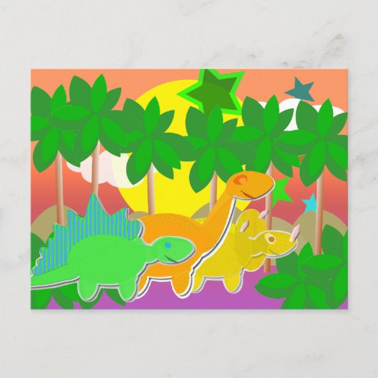Dinosaurs Sunset Briefkaart (Voorkant)
