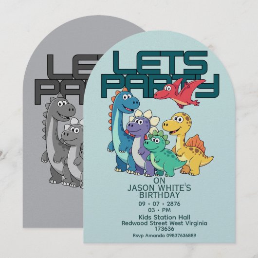 Dinosaurs Themed Boy Birthday Invitation (Devant / Derrière)