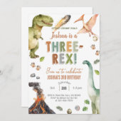 Dinosaurs Three-Rex boy 3rd birthday invite. Kaart (Voorkant / Achterkant)