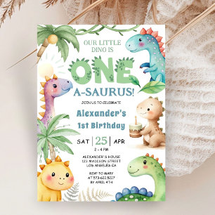 Dinosaurus 1e verjaardag Cute Boy Dinos uitnodigin Kaart