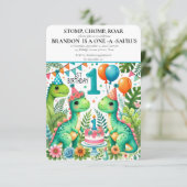 Dinosaurus 1e Verjaardag Jongen Stomp Chomp Roar Kaart (Staand voorkant)