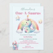 Dinosaurus 1e Verjaardag Kleurrijke Schattige Kaart (Voorkant / Achterkant)