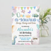 Dinosaurus 1e verjaardag One-A-Saurus Jongensfeest Kaart (Staand voorkant)