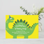 Dinosaurus 1e Verjaardag Schattigee uitnodigingen (Staand voorkant)