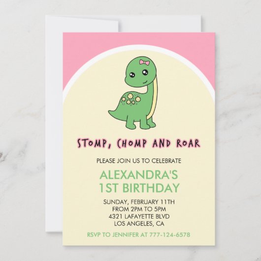 Dinosaurus 1e verjaardag uitnodiging stomp chomp r (Voorkant)