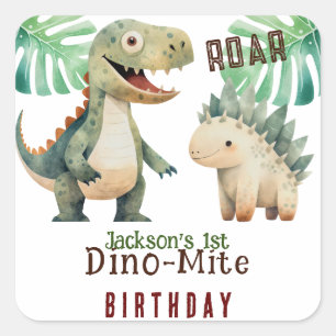 Dinosaurus 1e Verjaardag Waterverf Vierkante Sticker
