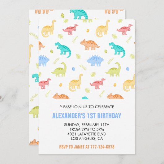 Dinosaurus 1e verjaardagsjongen oerwoud kinder t r kaart (Voorkant / Achterkant)