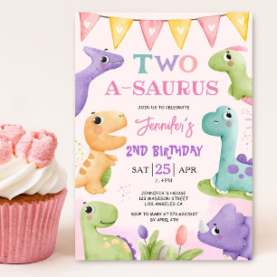 Dinosaurus 2e Verjaardags Meisje Roze Schattige Di Kaart