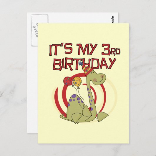 Dinosaurus 3e verjaardag Tshirts en geschenken Briefkaart (Voorkant / Achterkant)
