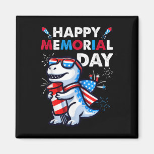 Dinosaurus 4 juli Vuurwerk Amerikaanse Vlag Happy Magneet