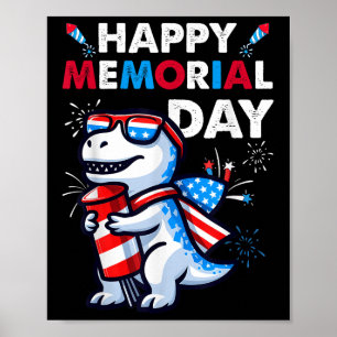 Dinosaurus 4 juli Vuurwerk Amerikaanse Vlag Happy  Poster