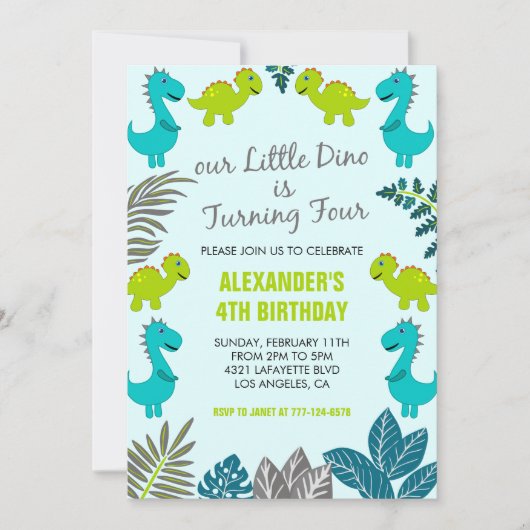 Dinosaurus 4e verjaardag oerwoud kinder groene t r kaart (Voorkant)