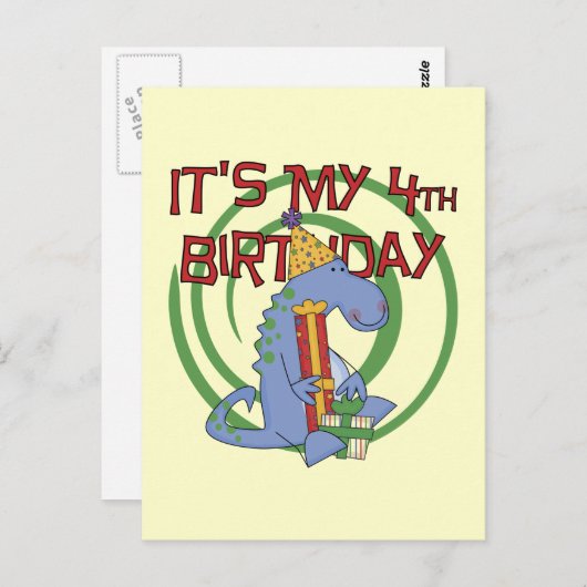 Dinosaurus 4e verjaardag T-shirts en geschenken Briefkaart (Voorkant / Achterkant)