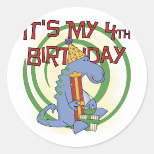 Dinosaurus 4e verjaardag T-shirts en geschenken Ronde Sticker
