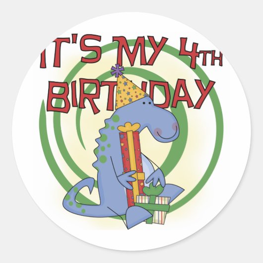 Dinosaurus 4e verjaardag T-shirts en geschenken Ronde Sticker (Voorkant)