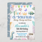 Dinosaurus 5e verjaardag Five-A-Saurus Party Kaart (Voorkant / Achterkant)