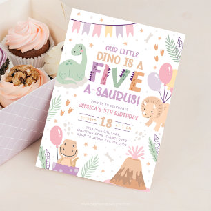 Dinosaurus 5e verjaardag uitnodiging. Five Baby Di Kaart