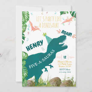 Dinosaurus 5e verjaardag uitnodiging Fiveasauraus