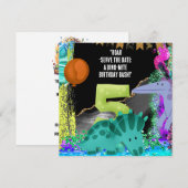 Dinosaurus 5e verjaardagsfeest save the date (Voorkant / Achterkant)