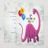 Dinosaurus 5e verjaardagsfeestje kaart (Voorkant / Achterkant)