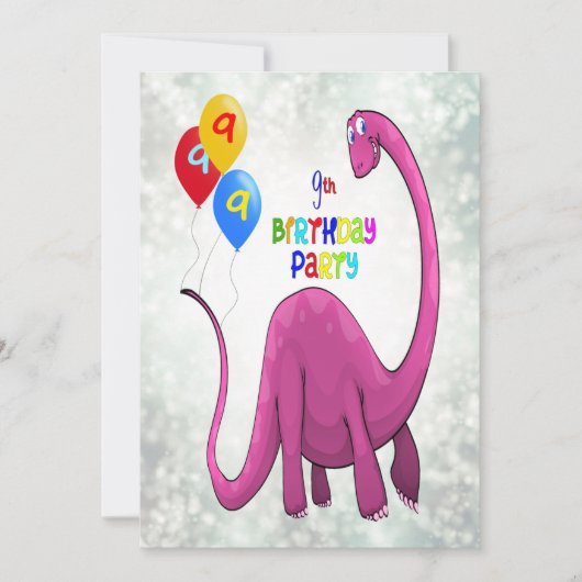 Dinosaurus 9e verjaardagsfeest kaart (Voorkant)