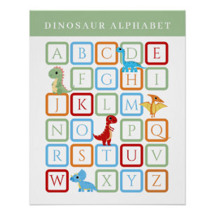 Dinosaurus Alfabet Educatief - Groen en Wit Perfect Poster