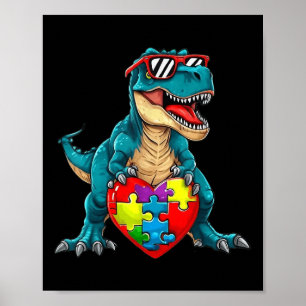 Dinosaurus Autisme Bewustzijn Puzzel Stukken Jonge Poster