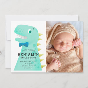 Dinosaurus Baby Jongen Foto Geboorte Aankondiging