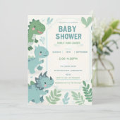 Dinosaurus Baby Jongen Shower Bewerkbare Kaart voo (Staand voorkant)