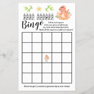 Dinosaurus Baby Shower Bingo Spelkaart Flyer