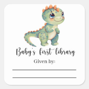 Dinosaurus - Baby Shower-boekplaat, boeken voor ba Vierkante Sticker