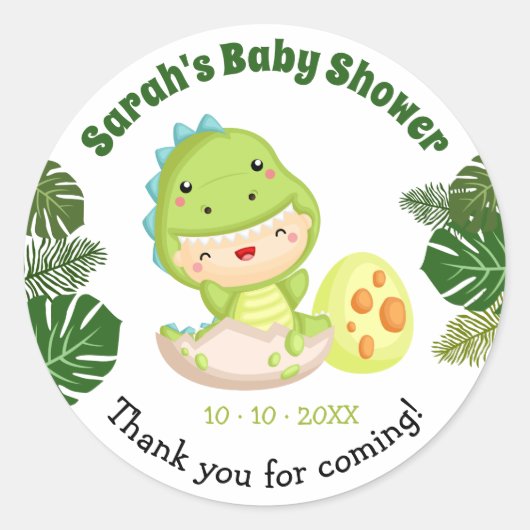 Dinosaurus Baby shower gunst Stickers (Voorkant)