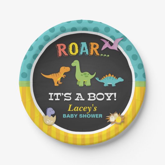 Dinosaurus Baby shower Papier Bord - Custom (Voorkant)