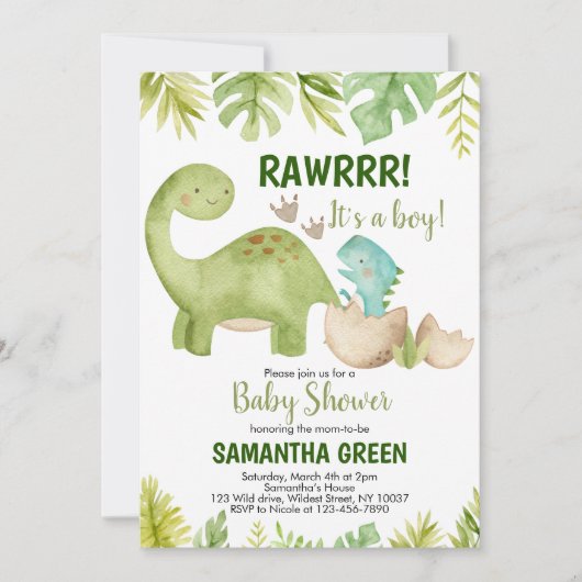 Dinosaurus Baby Shower Uitnodiging (Voorkant)