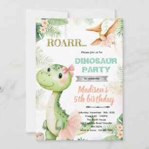 Dinosaurus ballerina verjaardagsfeest uitnodiging