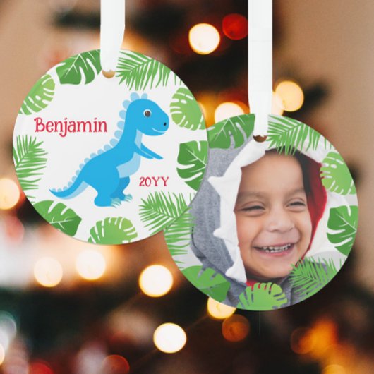 Dinosaurus Blauw T-Rex Foto Keepsake Kerstmis Ornament
